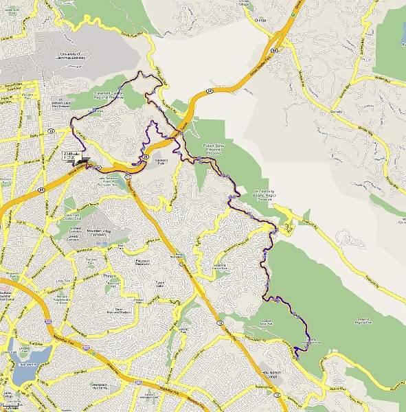 Road - oakland hills 8-23-2008.jpg - The map pane from SportTracks. Check it out at zonefivesoftware.com.
